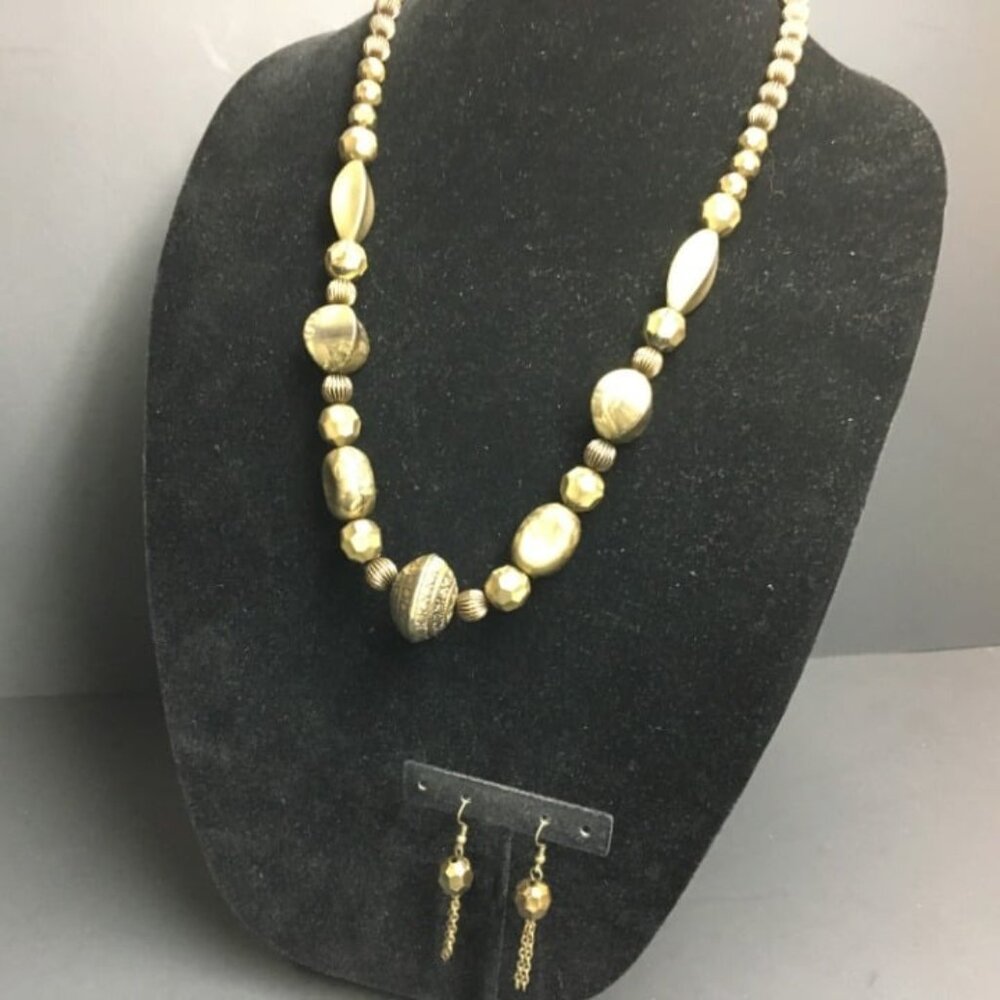 Retro Chunky Necklace Earrings 28 In Bronze Statement Organic Faceted Fluted 80s